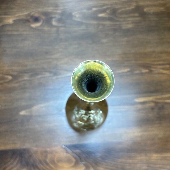 Vintage Brass Vase with Embossed Asian Motif Boho Style Tall Brass Bud Vase - Picture 8 of 14